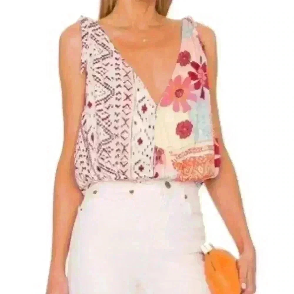 Free People Tied To You Tank Top In Tropical Combo Sz: Medium M